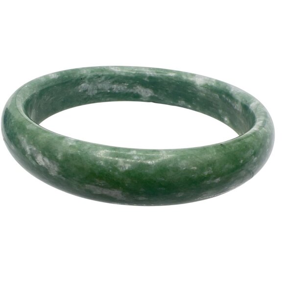 Vtg Unisex Bangle Bracelet Hololith Natural Serpentine Stone Green White Marbled - Picture 7 of 8